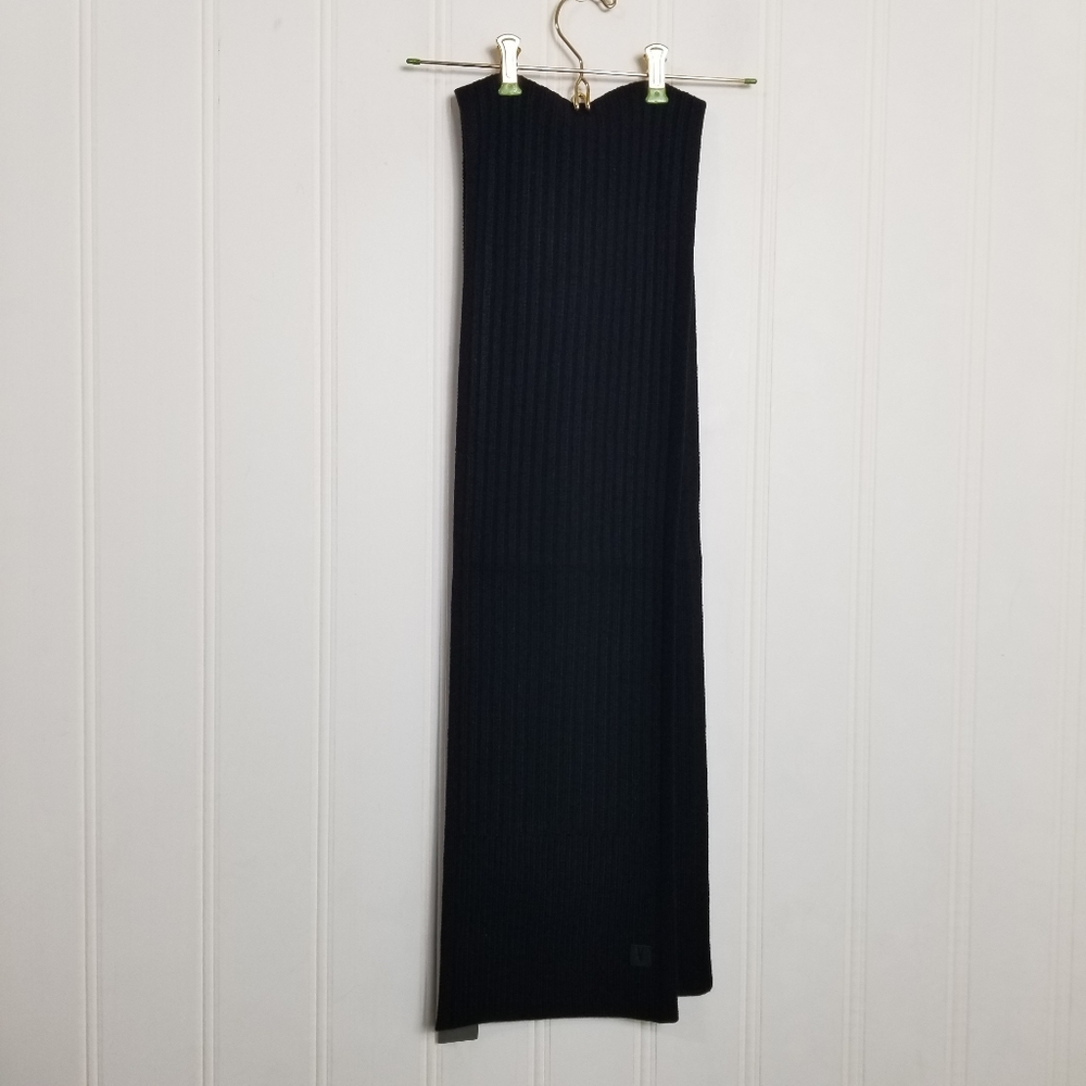All Saints Winter Scarf Black Ribbed Wool Blend Winter Unisex Mens Accessory - Picture 9 of 14